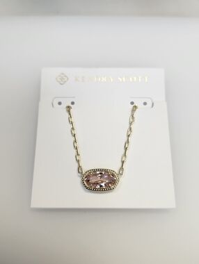 NWT Kendra Scott Elisa Luxe Gold Short Pendant Necklace in Light Pink Cz